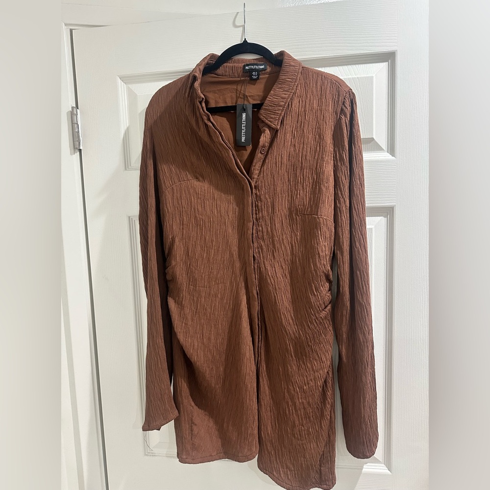 PrettyLittleThing Brown Long Sleeve Dress